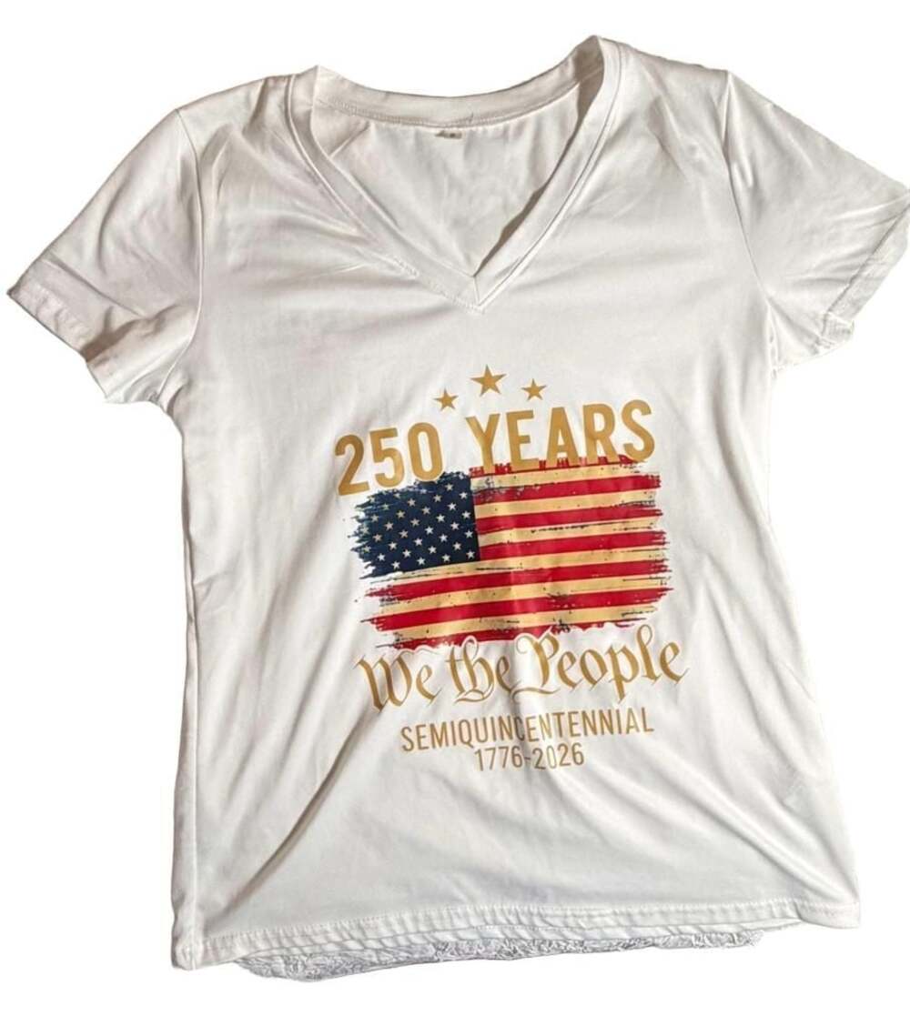 250 Years We The People Semiquincentennial 1776-2026 American Flag Graphic V-Nec